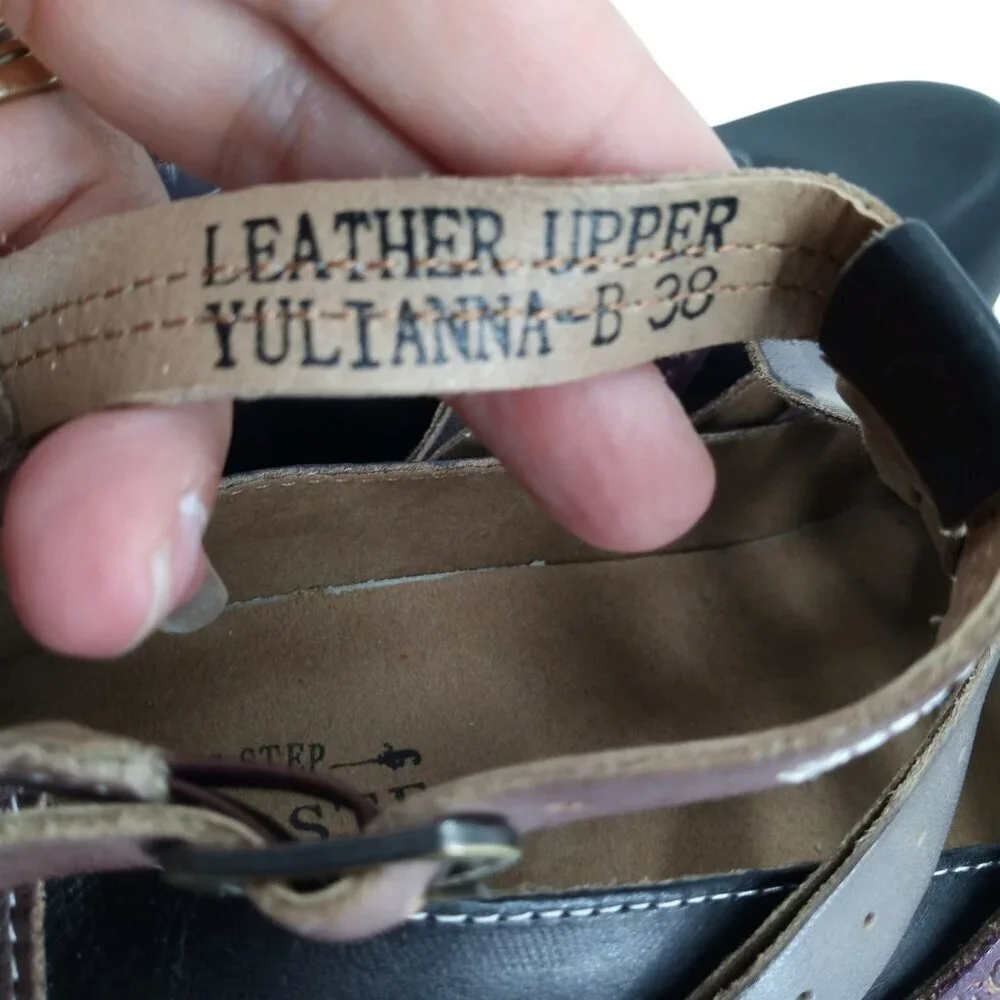 L'Artiste Yulianna Mary Jane Wedge Leather Comfort Shoes Size 38 US 7.5-8 Purple